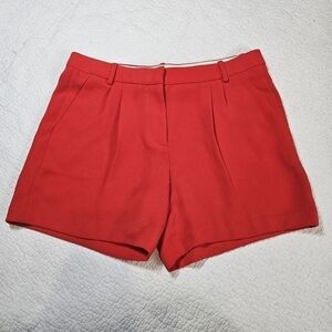 J. Crew Red Pleated High-Rise Suit Shorts